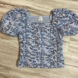 NWOT Abercrombie Kids Blue Floral Puff Sleeve Blouse